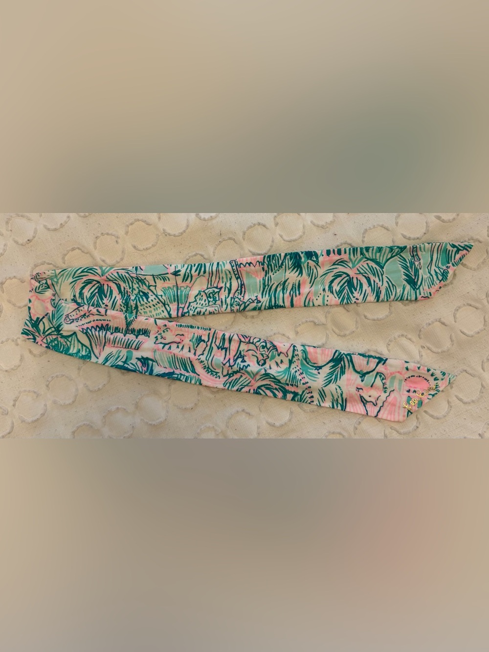 Lilly Pulitzer Pink and Teal Tropical Print Skinny Scarf/Tie